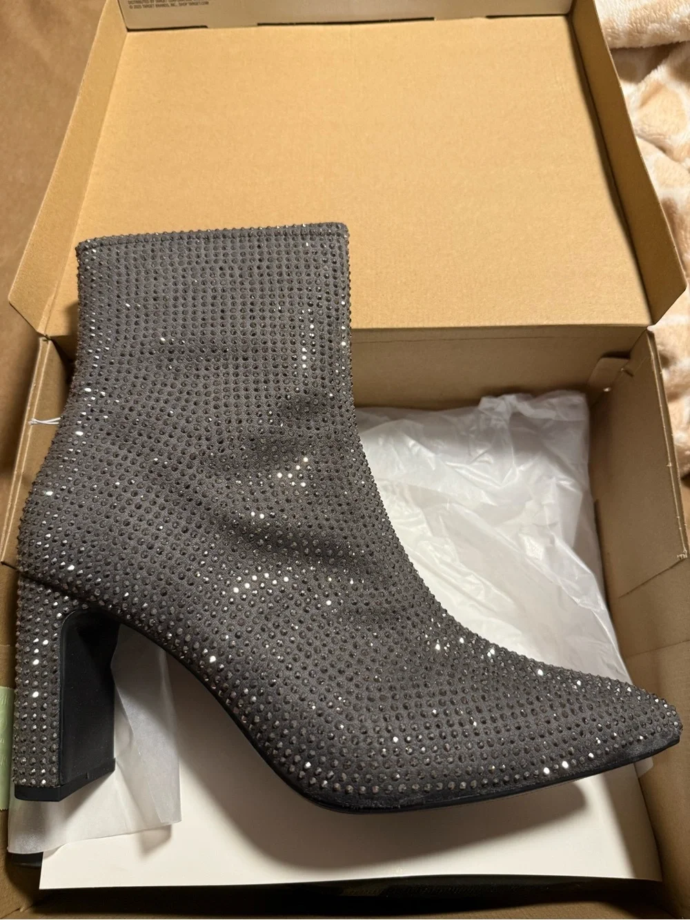 A New Day Gloria Low Shaft Heeled Boots Rhinestones Silver Size 10 Wide nwt